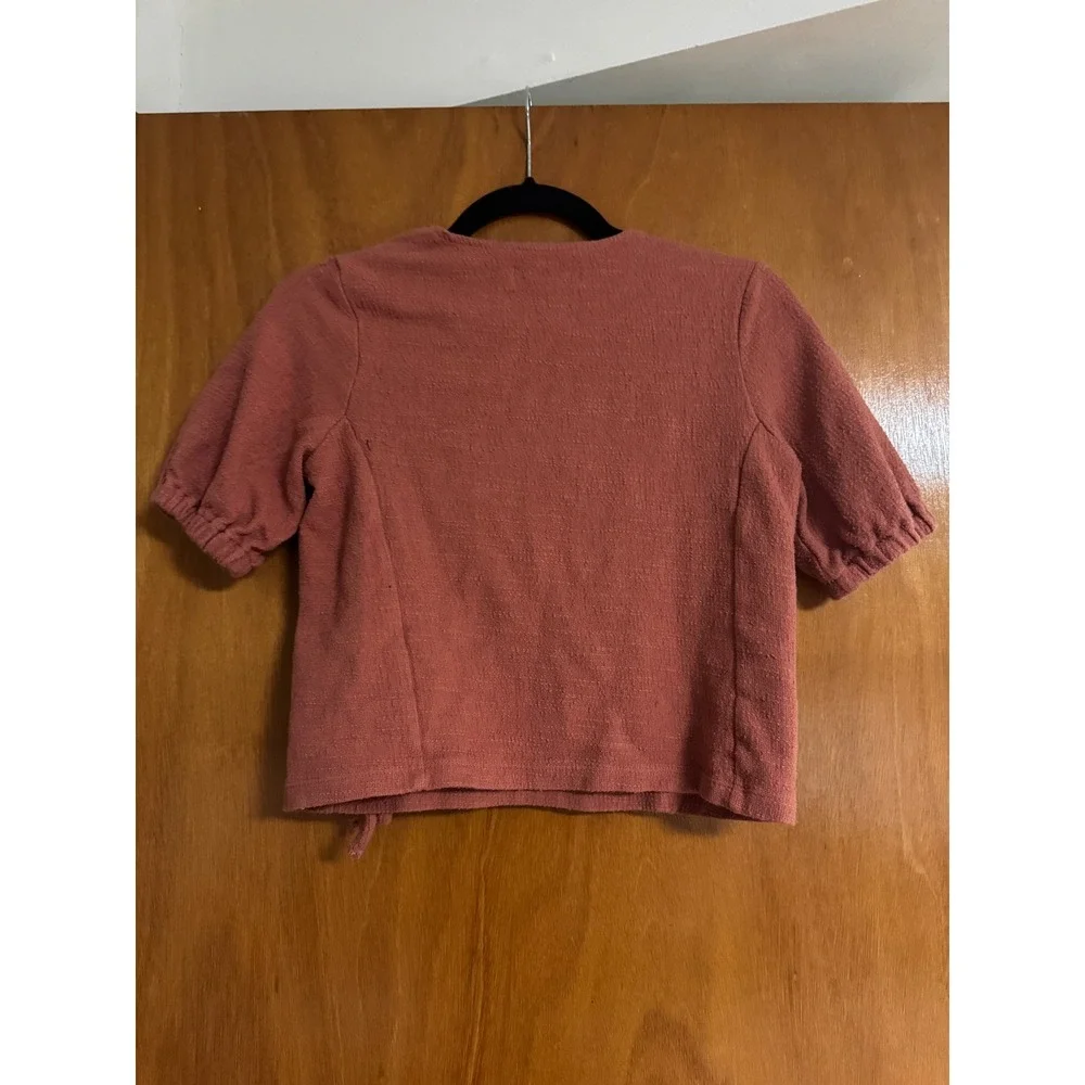 Madewell Texture & Thread Terracotta Cotton Wrap Top Puff Sleeve XS